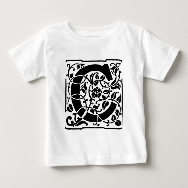 Initial C Monogram. Floral Name Customized Pattern Baby T-Shirt (Front)