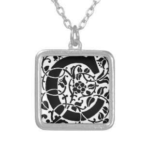 Initial C Monogram. Floral Name Customized Pattern Silver Plated Necklace