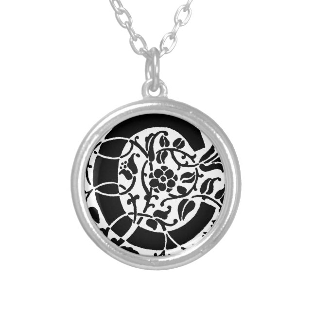 Initial C Monogram. Floral Name Customized Pattern Silver Plated Necklace (Front)