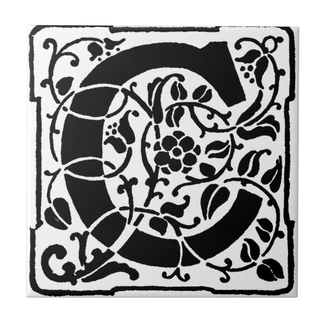 Initial C Monogram. Floral Name Customized Pattern Tile (Front)