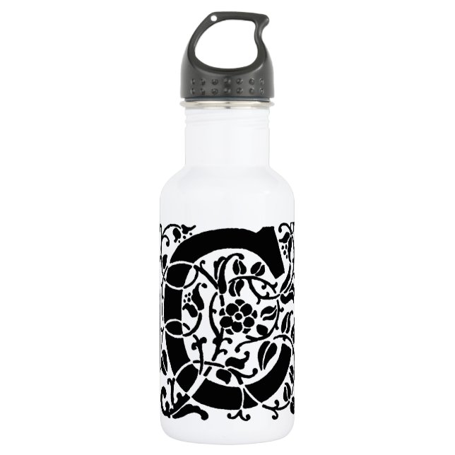 Initial C Monogram. Floral Name Customized Pattern Water Bottle (Front)