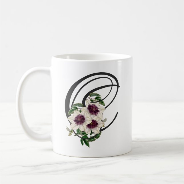 Initial C, Vintage Clematis Coffee Mug (Left)