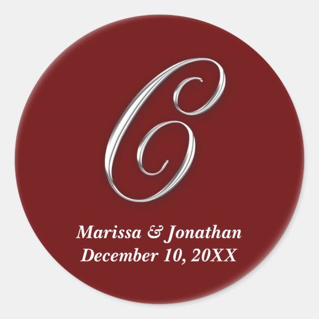 Initial C wine red monogram custom name favor seal (Front)