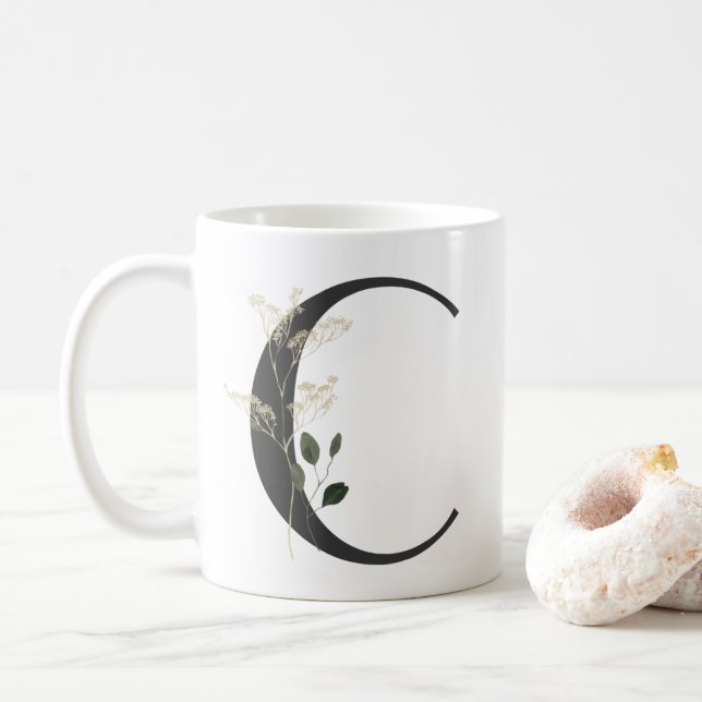 Initial C With Soft colour flower Coffee Mug (With Donut)