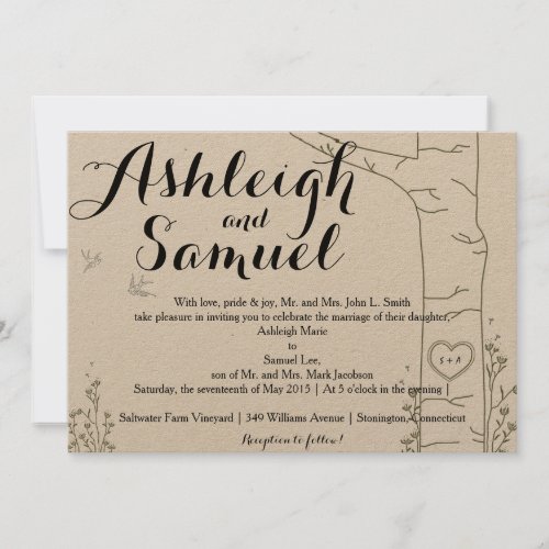 Initial Carved Tree Wedding Invitations