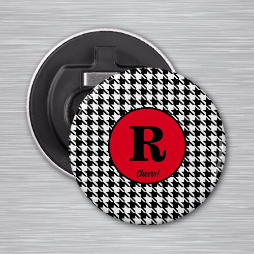 Initial Cheers Houndstooth 225_in Button Magnet Bottle Opener