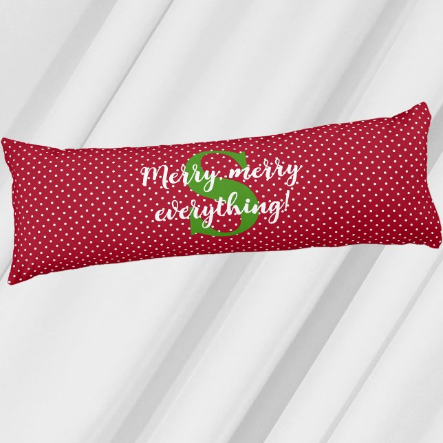 Initial, Christmas Quote, Red & White Swiss Dots Body Pillow (Creator Uploaded)