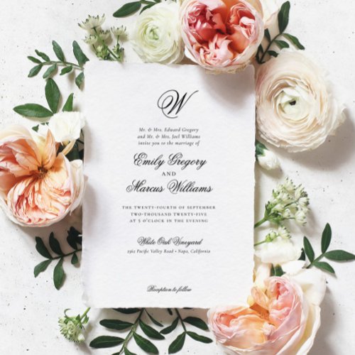 Initial Classic Elegant Last Name Letter Wedding Invitation