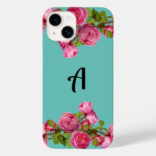 Initial Colorful pink roses l Cute blue Case_Mate iPhone 14 Case