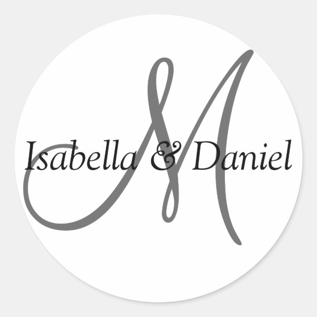 Initial Custom Wedding Names Monograms Bridal RSVP Classic Round Sticker (Front)