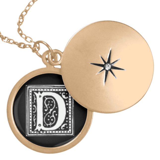 Initial D Medium Gold Plated Round Locket Necklace (Front)