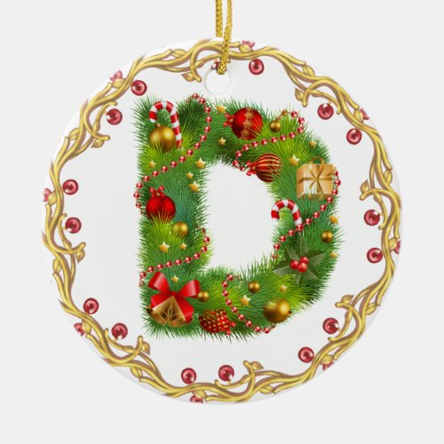 initial D monogrammed christmas ornament _ circle