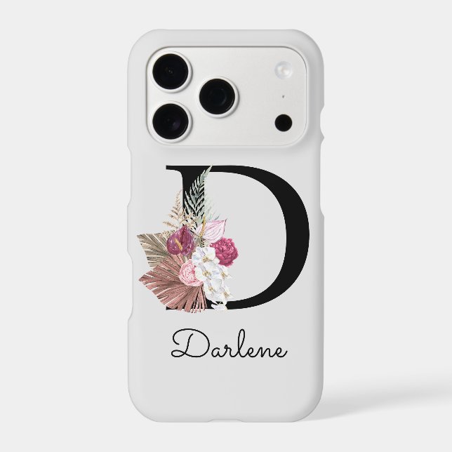 Initial D Monogrammed Pink Boho Floral Iphone Case (Back)