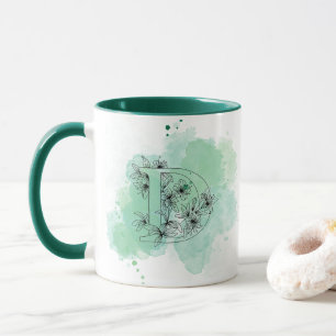 Initial D Watercolor Monogram Green Botanical Mug