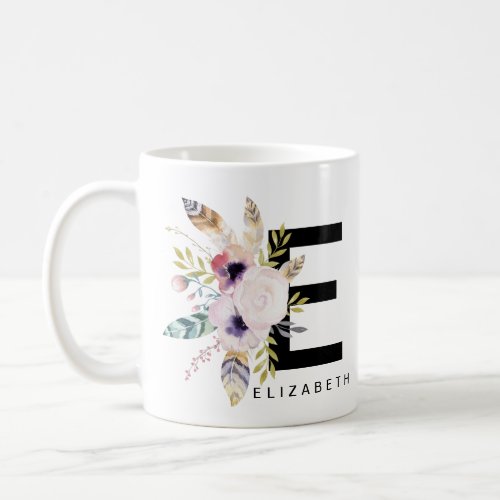 Initial E Alphabet Mug Monogram Boho Watercolour