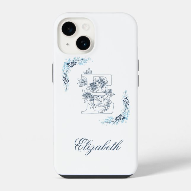Initial "E" Blue Monogram Calm Floral Iphone Case (Back)