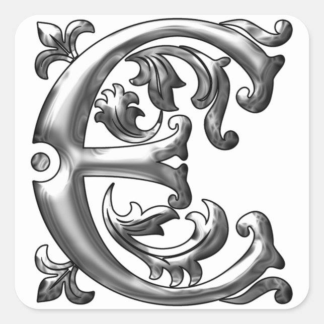 Initial E Capital Letter Sticker in Silver (Front)