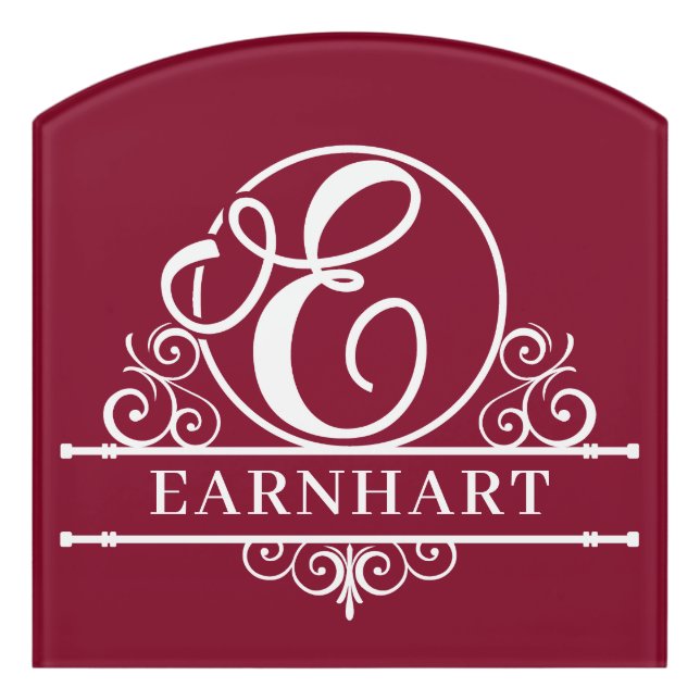 Initial E Family Name Split Monogram Door Sign (Contour Front)