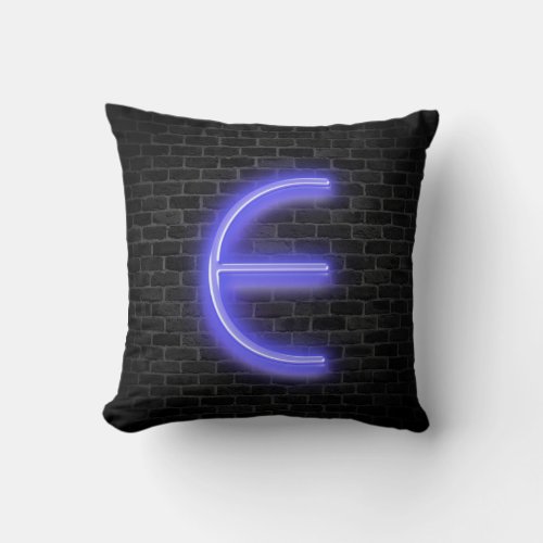 Initial E In Neon Marquee On Brick Throw Pillow