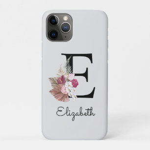 Initial E Modern Pink Floral iPhone 11 Pro Case