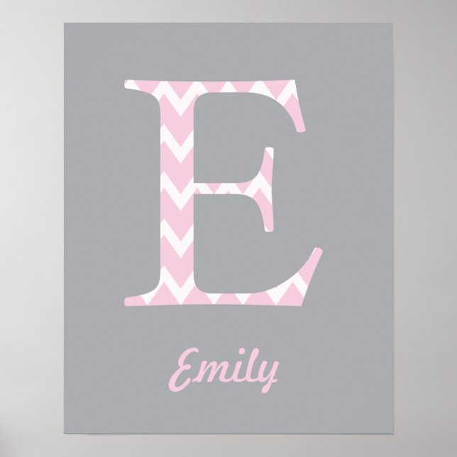 Initial "E" Personalized Chevron Pink Name Poster (Front)