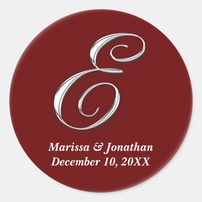 Initial E wine red monogram custom name favor seal (Front)