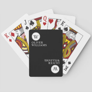Initial (editable W) Circle Monogram Black Poker Cards