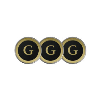 Initial Elegant Black & Gold Golf Ball Markers