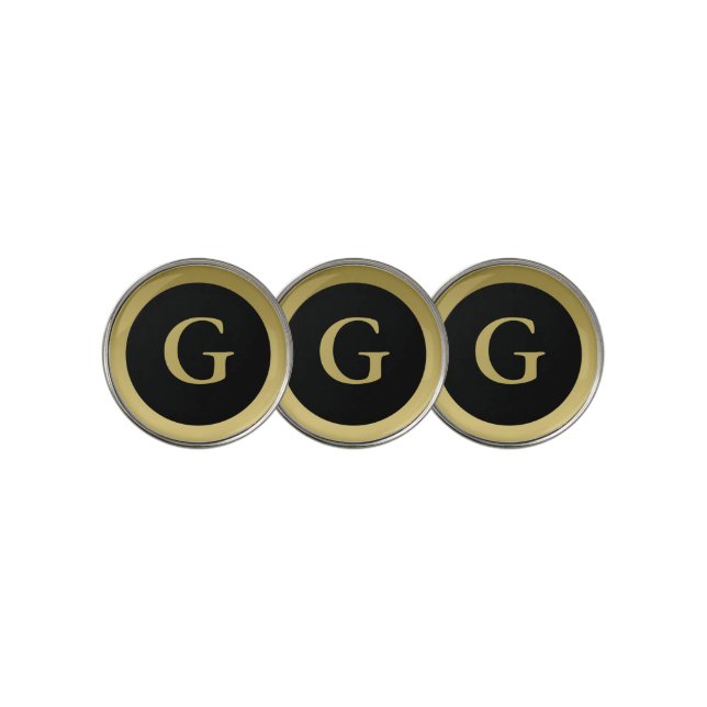 Initial Elegant Black & Gold Golf Ball Markers (3 Up)
