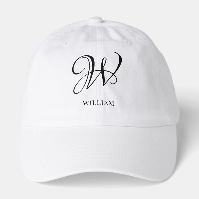 Initial Elegant Black Monogram Name Hat (Front)