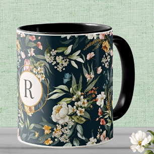 Initial, Elegant Vintage Watercolor Florals Combo Mug