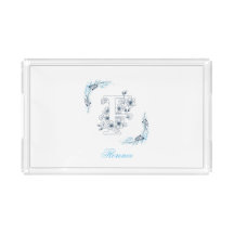 Initial "F" Blue Monogram Calm Floral