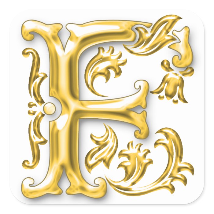 Initial F Capital Letter Sticker in Gold