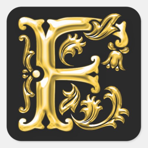 Initial F Capital Letter Sticker in Gold