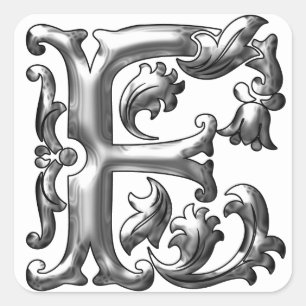 Initial F Capital Letter Sticker in Silver
