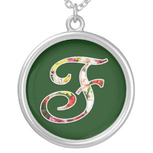 Initial F Floral Monogram Necklace