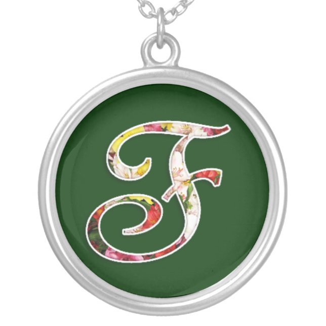 Initial F Floral Monogram Necklace (Front)