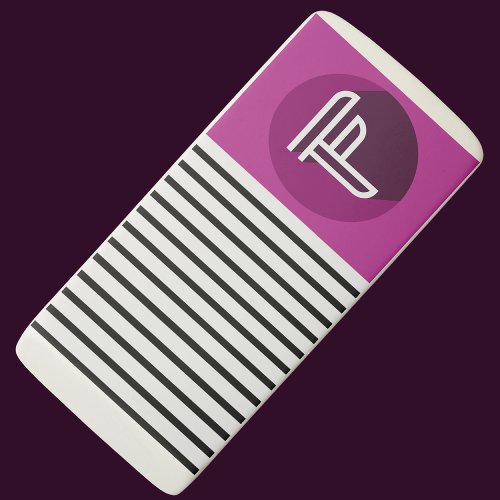 Initial F Letter Monogram Modern Stylish Stripes Eraser