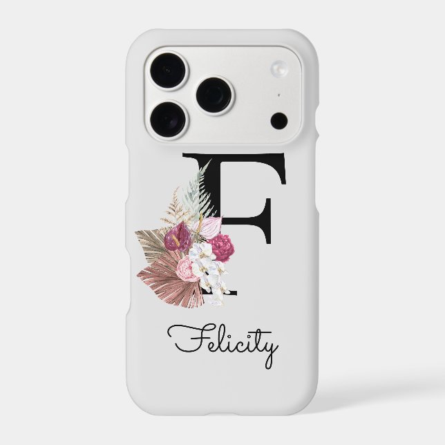 Initial F Monogrammed Pink Boho Floral Iphone Case (Back)