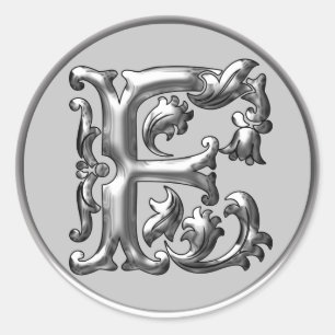 Initial F Round Sticker in Silver