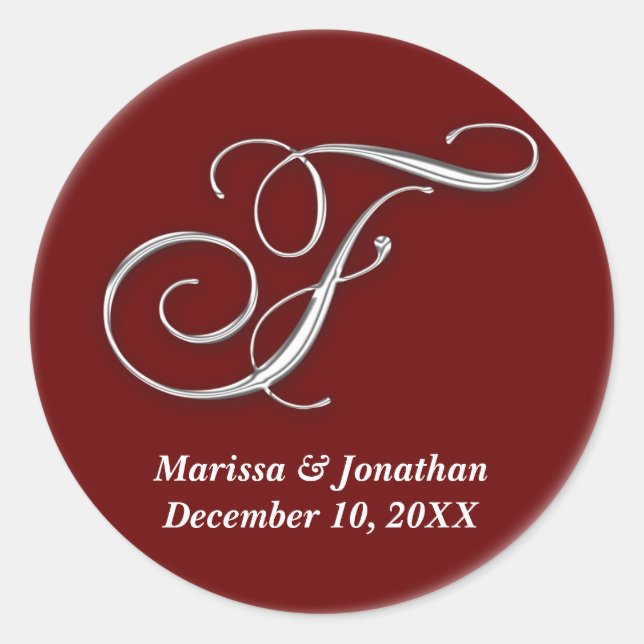 Initial F wine red monogram custom name favor seal (Front)