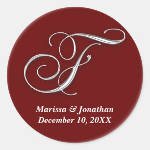 Initial F wine red monogram custom name favor seal