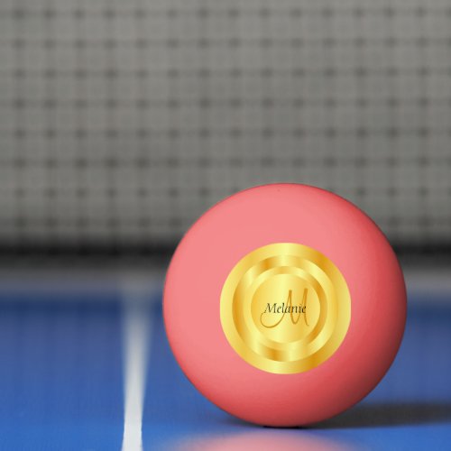 Initial Faux Gold Modern Monogram Template Pink Ping Pong Ball