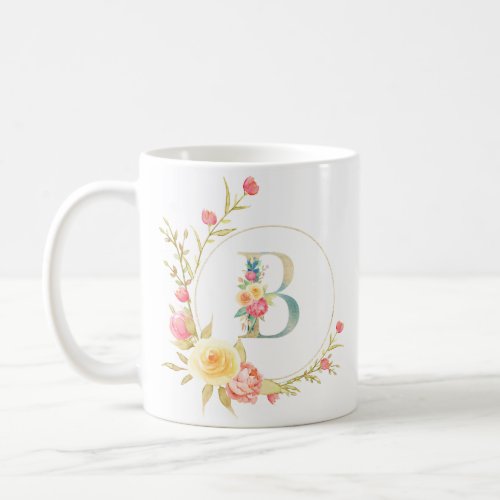 Initial floral letter B floral frame Coffee Mug