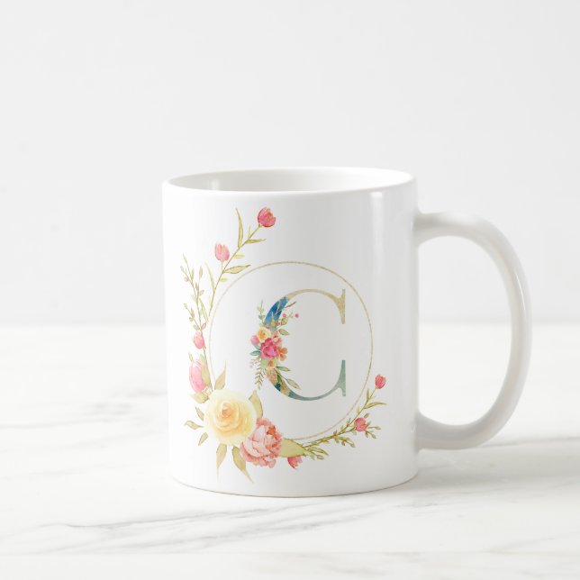 Initial floral letter Cfloral frame Coffee Mug (Right)