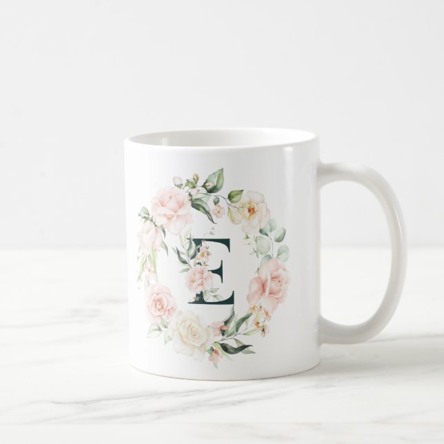 Initial floral letter E floral frame Coffee Mug (Right)