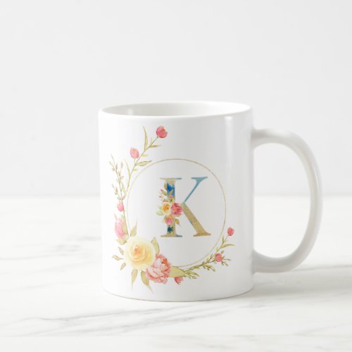 Initial floral letter K floral frame Coffee Mug