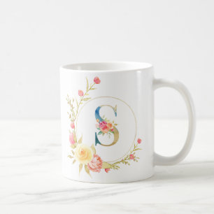 Initial floral letter S floral frame Coffee Mug