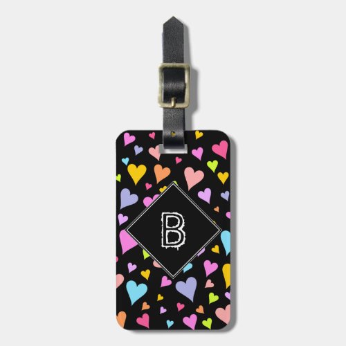 Initial  Fun Loving Colorful Hearts Pattern Luggage Tag