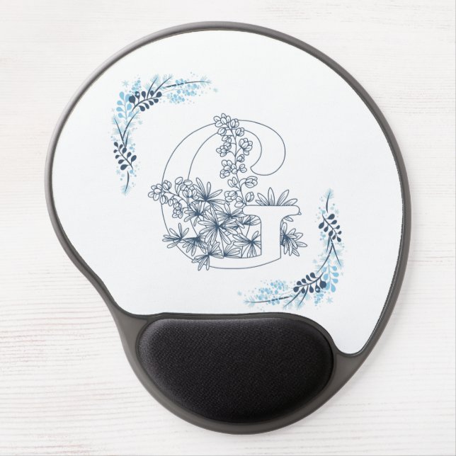 Initial "G" Blue Monogram Calm Floral Gel Mouse Pad (Front)